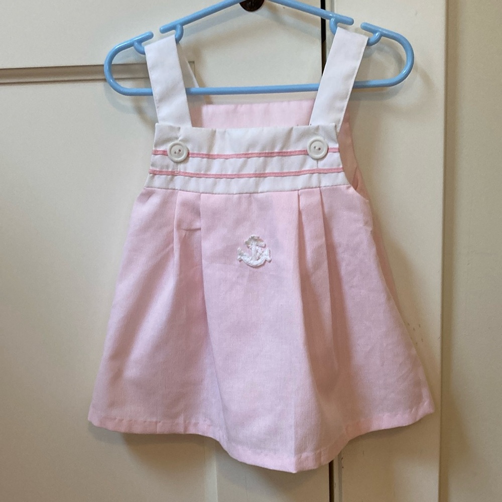 Vintage Baby Toddler Pinafore Dress Nautical Pink & White 18 or 24 Month 24M 18M